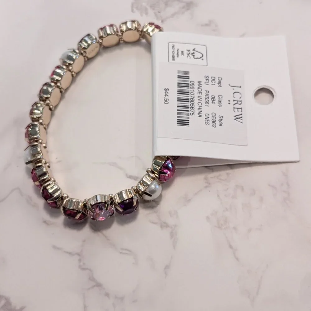 J.Crew Factory Crystal and Pearl Stretch Bracelet